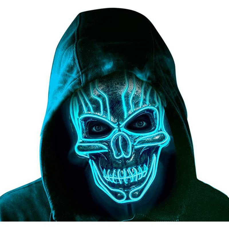 Halloween Horror Glowing LED Cold Light String Plastic Mask Printing None Party Dance Costume Prop