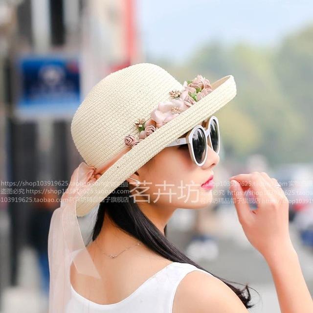 Garland Flower Straw Hat Big Eaves Hat Summer Straw Hat Children Wide Brim Sun Hat Sun Protection Beach Hat Tide