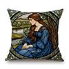 Renaissance Pre-Raphaelitism William Morris Round Stained Glass Window Elegant Lady Girl Decoration Pillow Case Cushion Cover