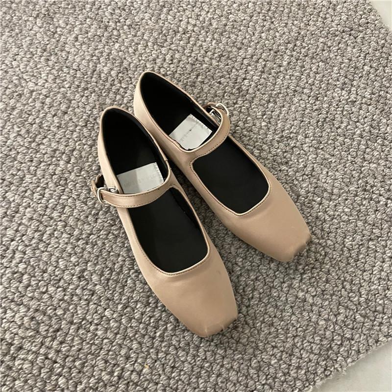 Women's Shoes 2025 Spring and Summer Korean Style Comfortable Flat Single Shoes Satin Square Toe Shallow Mouth Ballet Shoes