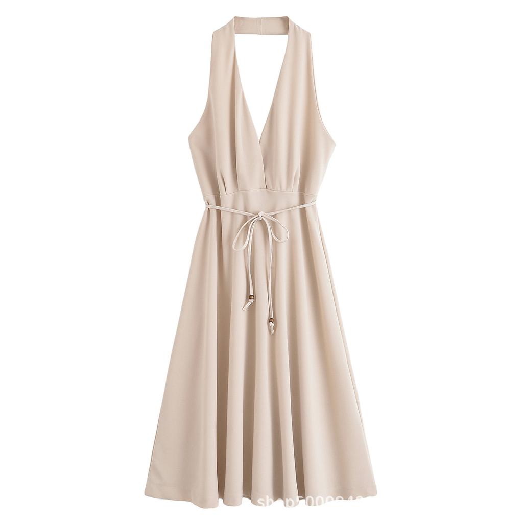 Wholesale Summer New European and American Style Fashion Temperament Lace-up Neck Collar Sleeveless V-neck Dress
