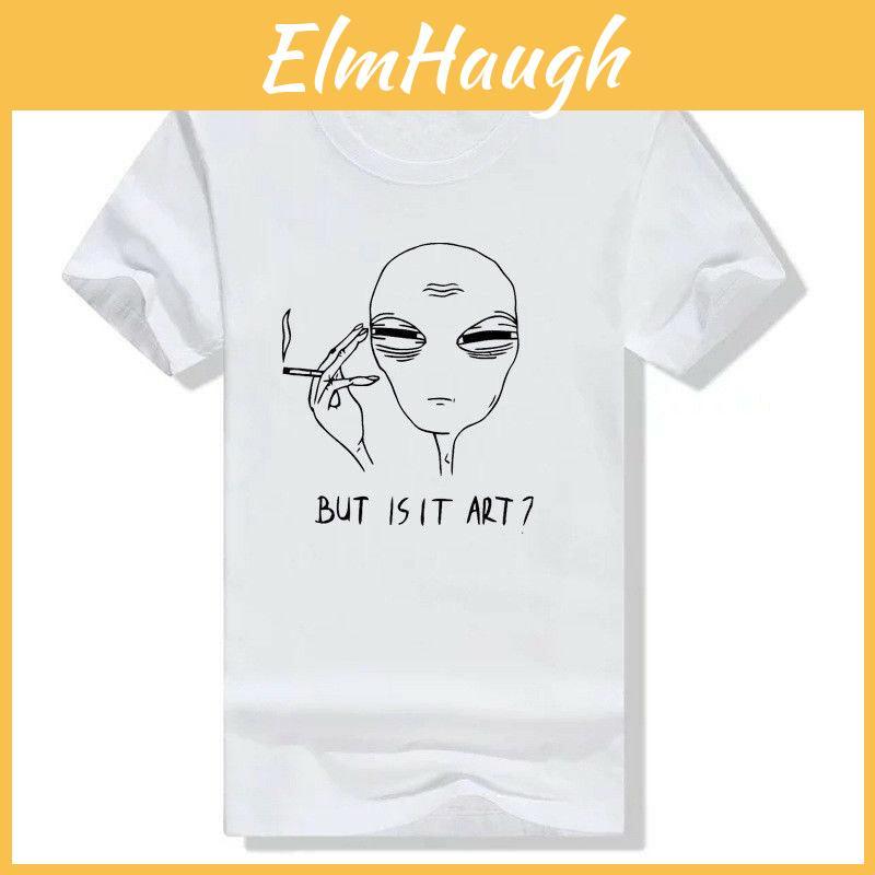 Premium Quality Alien Smoking T-shirt Funny Graphic Print Tees For Women