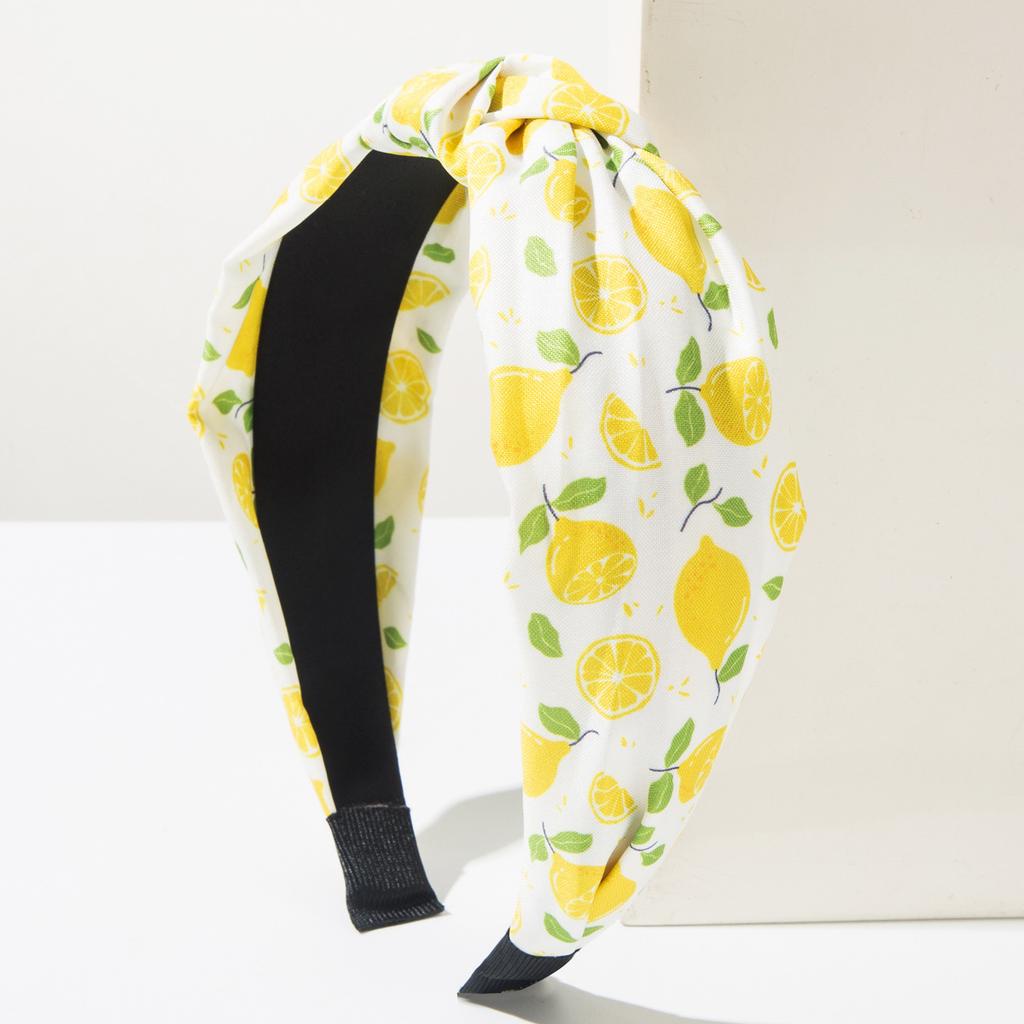 Nuova Cerchietto Frutta Nodo Bordo Largo Multicolore con Stampa Limoni - Un Affascinante e Adorabile Accessorio per Capelli Realizzato in Tessuto.