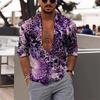 Camicia da Uomo Leopardata alla Moda Top Viola Zaffiro Grigio Casual da Esterno Primavera Estate Materiale di Alta Qualità Taglie Forti