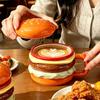 Cartoon Burger-Shaped Ceramic Mug with Lid Breakfast Cup Water Cup Milk Mug  Children Gift