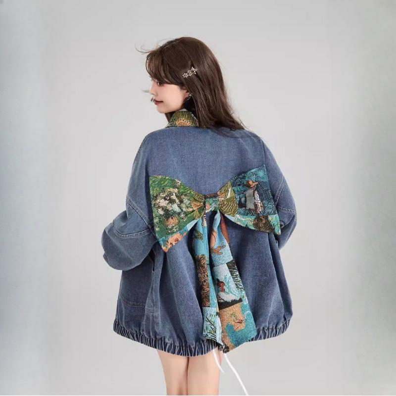 Vintage Τζάκετ Τζιν Ζακάρ Γυναικείο Φαρδιά Γραμμή Ευέλικτο Ρούχο Γαλλικό Στυλ Άνοιξη Φθινόπωρο