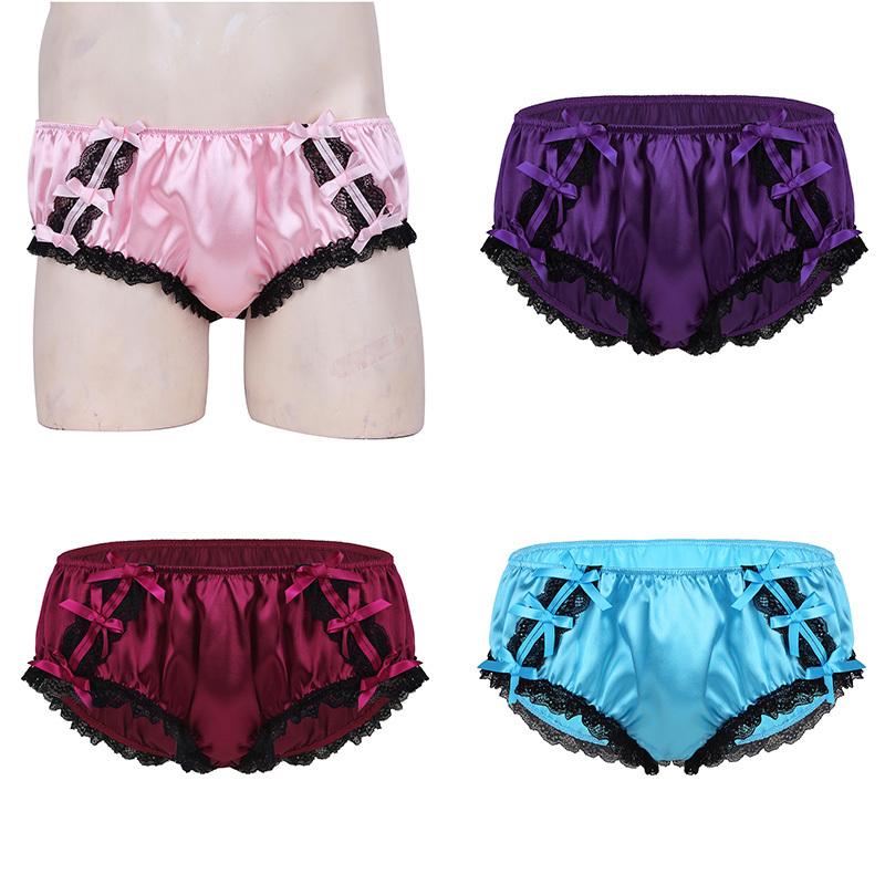 Men's Feminine Panties Silky Satin Lingerie Sissy Knickers Panties