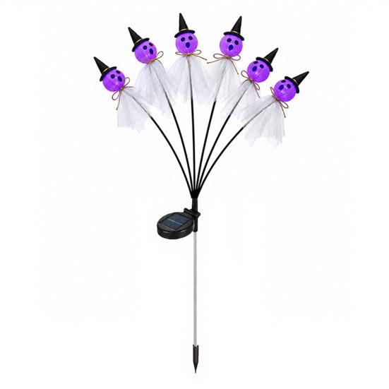 Easy Install Ground Stake Lights Halloween Swaying Ghost Outdoor Decorations, Solar Powered Light, 6 LEDs Spooky Lawn Path Lighting