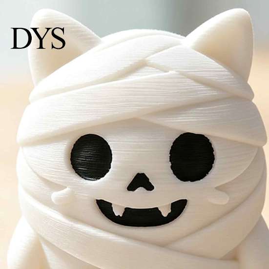 Miniature Cat Figure 3D Printed Mummy Figurine, Cute Bandaged Kitten Statue for Halloween Tabletop Detailed Collectible Decoration, Compact