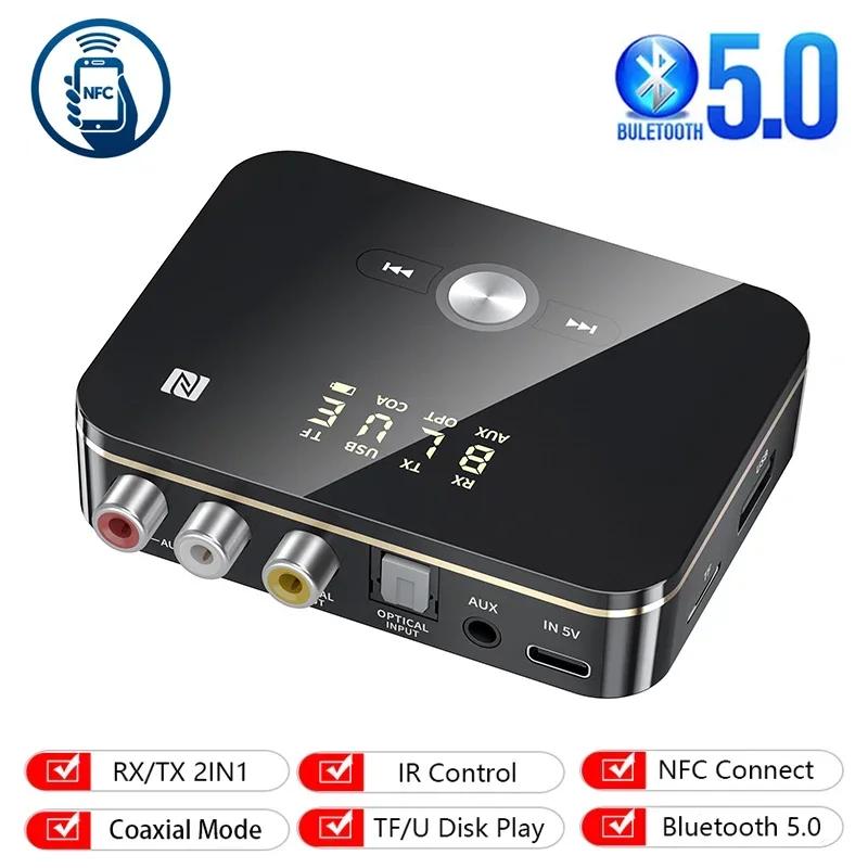 Wireless Audio Bluetooth 5.0 Adapter, NFC Bluetooth Receiver Transmitter Stereo AUX Jack Optical Mic IR Remote TV PC Headphone