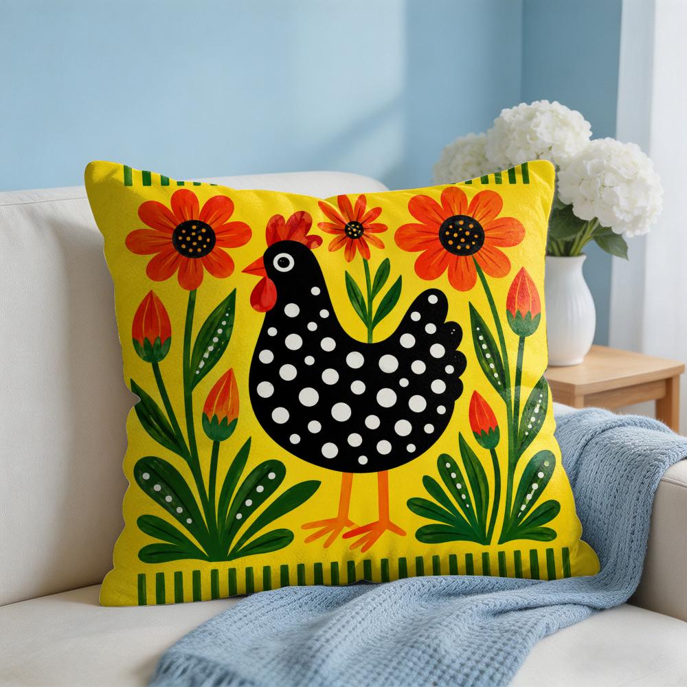 Spotted Rooster Flower Cushion Cover Short Plush Soft DoubleSided Printing Pillow Case Cozy Sofa Bedroom Home Decor Gift