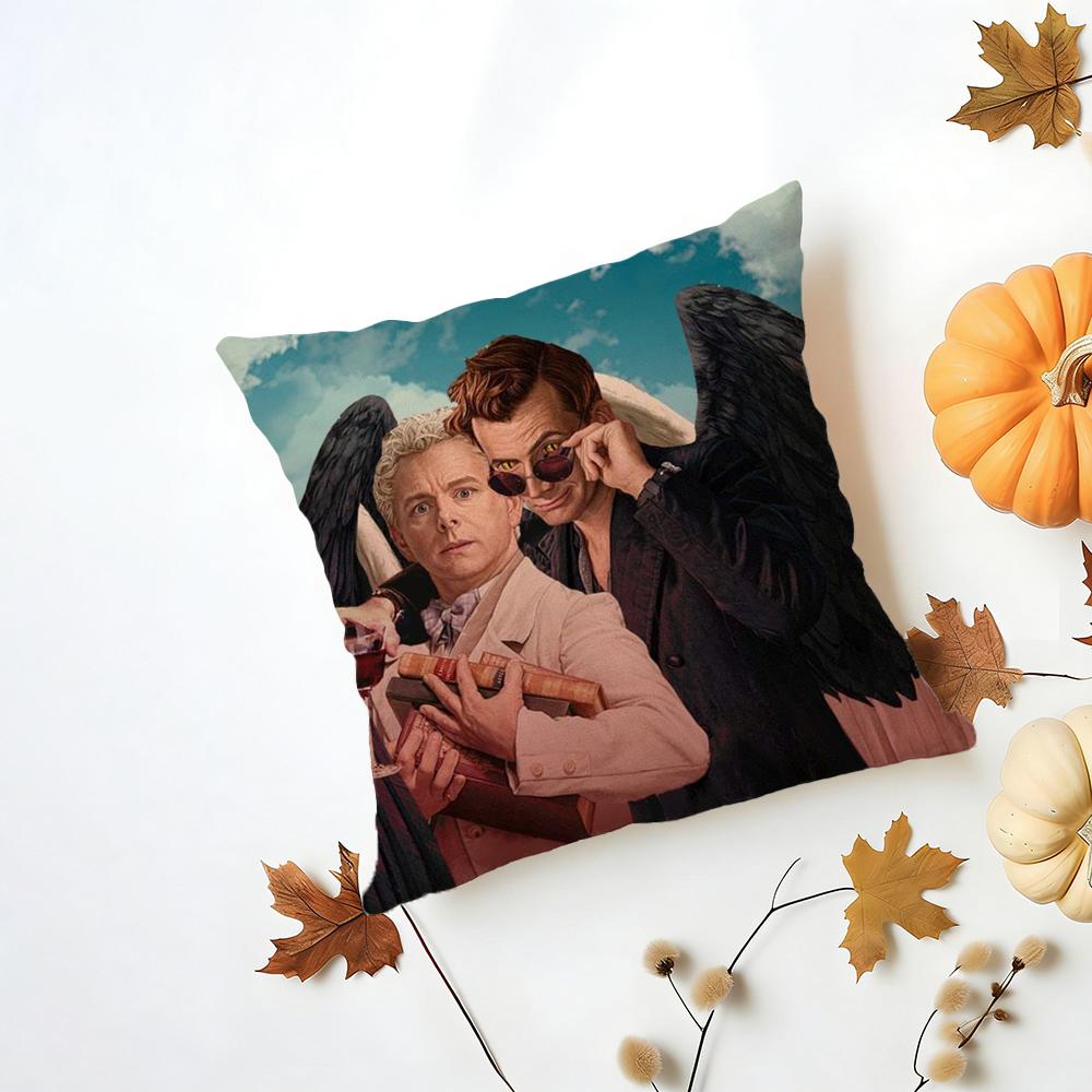 Tv GGood Omens Cushion Cover Iceland Washable Linen Soft for Daily Sofa Bed Home Room Decor