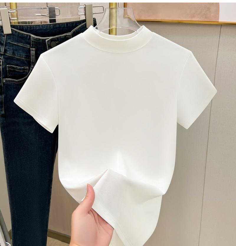 

Модная повседневная футболка с круглым вырезом и коротким рукавом для женщин, летняя приталенная базовая белая футболка для женщин, большие размеры, однотонные офисные женские простые футболки 24488 L белый