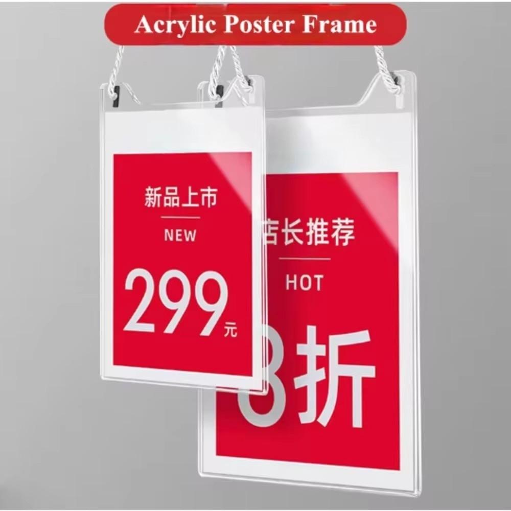 A5/A4/A3 POP Display Sign Holder Frame Acrylic Hanging Price Label Holder Advertising Window Billboard Poster