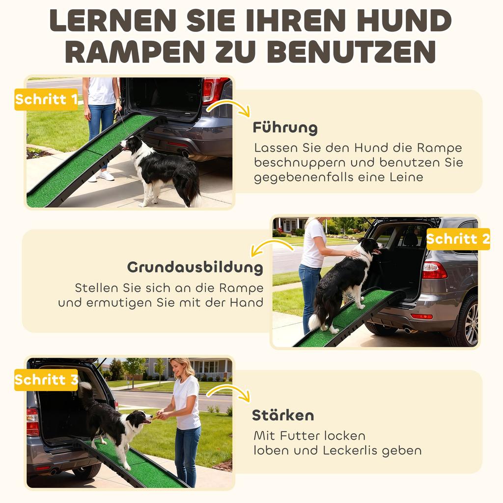 Foldable Dog Ramp with Artificial Anti-slip Surface, Portable & Lightweight, for Cars, Home, 155 x 38.5 x 15.5 cm