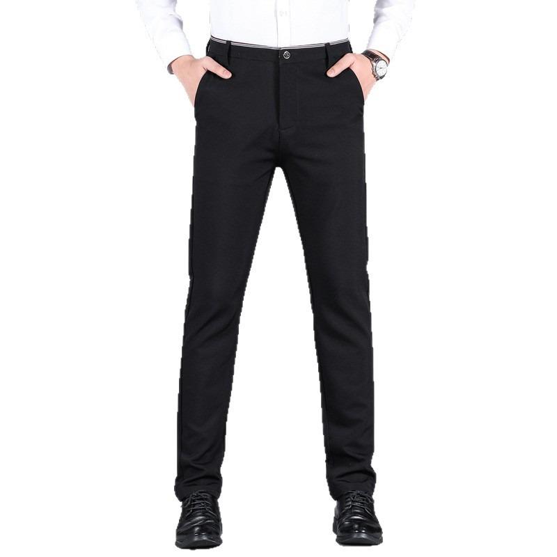 Pants Men's Spring and Autumn New Men's Breathable Small Straight Casual Pants Versatile Business Blue Solid Color Elastic Pants