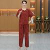 Trendy Plus Size Summer Two-Piece Set for Mid-aged & Elderly: Stylish Loose Short Sleeve Top & Pants