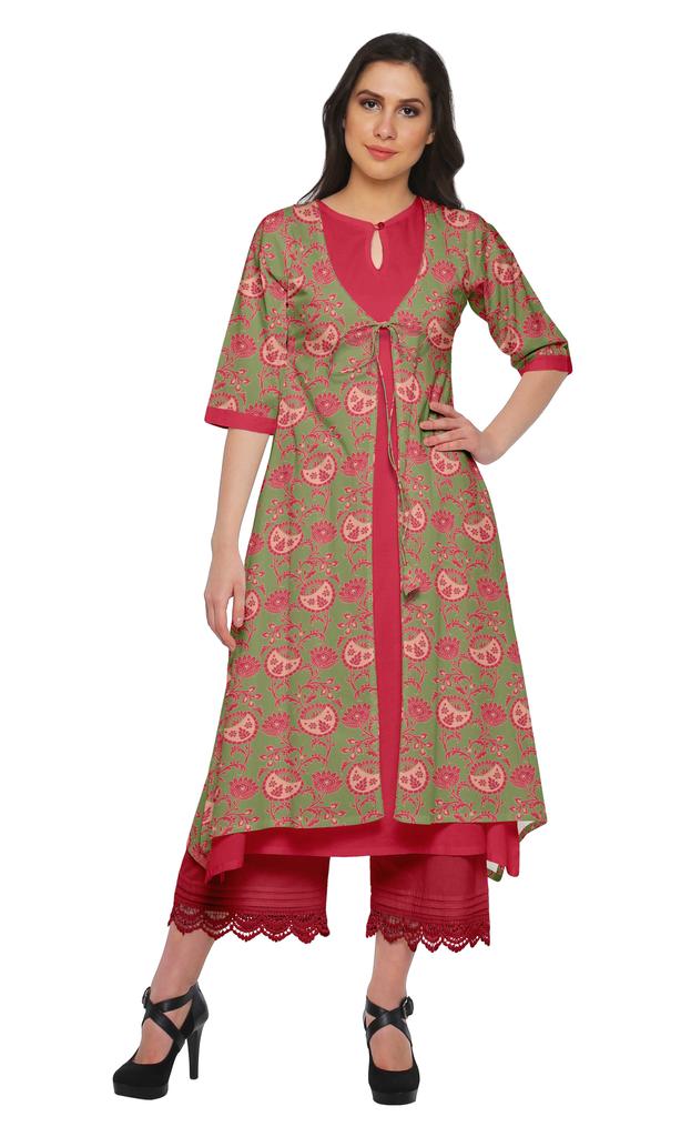 Moomaya Indian Palazzo Kurta Jacket Set For Women Partywear Chanderi Ethnic