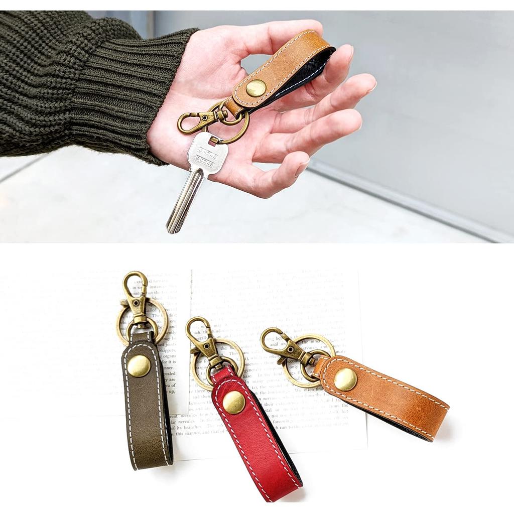 Leo&Aoi Genuine Leather Key Ring, Keychain with Snap Button, Belt Style, Bag Charm, Genuine Leather Key Ring, Horsehide Leather, Leather Key Holder,
