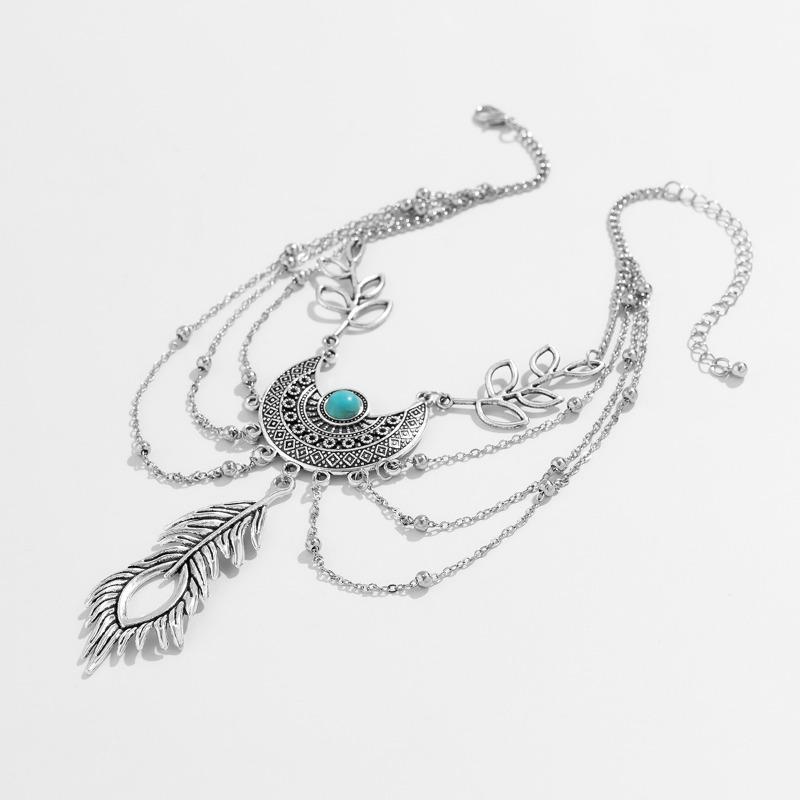 Braccialetto con catena in metallo con nappa a foglia di piuma vintage per donne e ragazze, bracciale punk bohemien