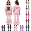 Kids Fashion Loose Fit Crew Neck Short Sleeve Top and Flared Pants Set Casual Outfit for Boys Girls Comfortable Daily Wear