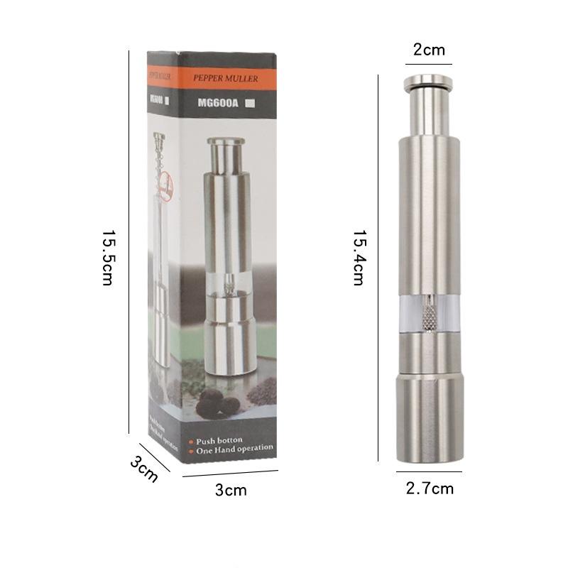 Pepper Grinder One Hand Mill Manual Press Bottle Pepper Mill Grinding Stainless Steel Spice Grinder Mill for Salt Pepper