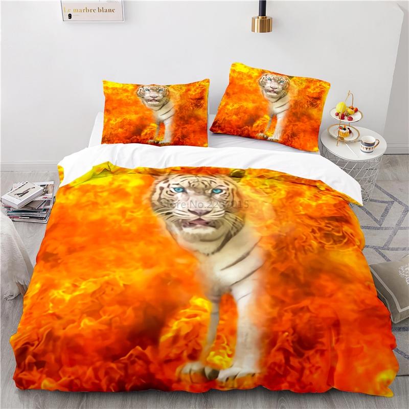 

3d Flame Tiger Art Pattern Bedding Set Print Duvet Cover Set with Pillowcase Home Textile Adult Kids Twin Full Queen King Size 135x200cm