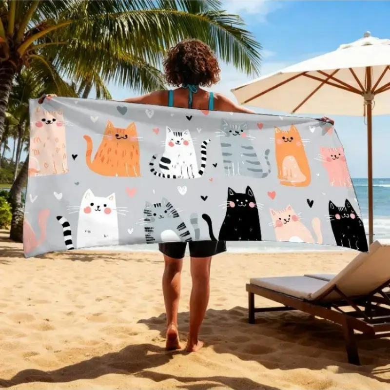 

1pc Cat Adoption Love Day Theme Beach Towel, Cute Pet Day Beach Towel,Cat-themed Cafe,Cat/dog Lover s Living Room, Memphis Style W40*H60(CM)