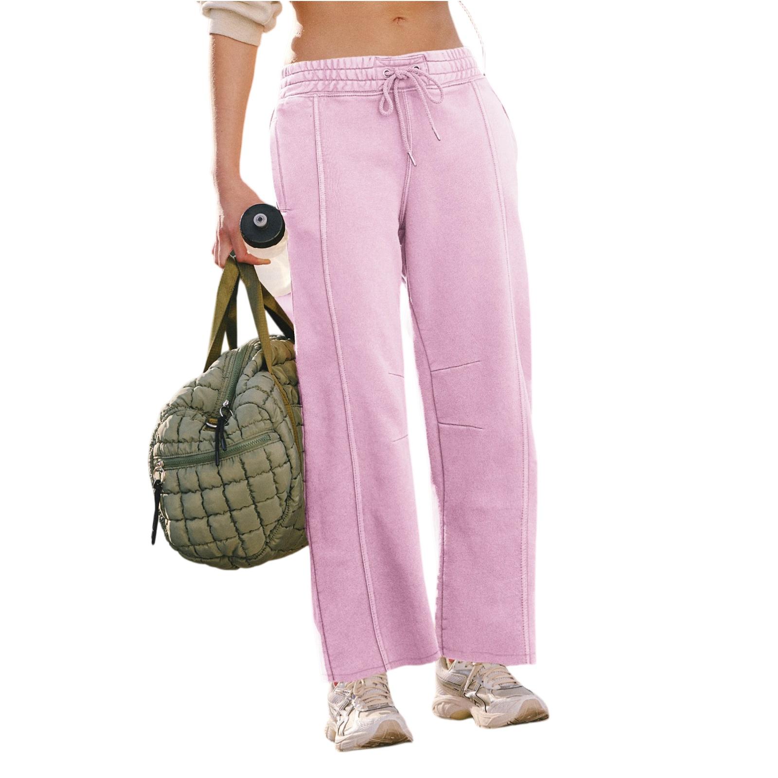 

Женские однотонные повседневные спортивные штаны для бега, модные спортивные штаны с несколькими строчками L розовый