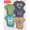 Go for a specific forest-themed, fresh floral and butterfly artistic aesthetic print Five-piece set of women's short-sleeve tops Elegant summer