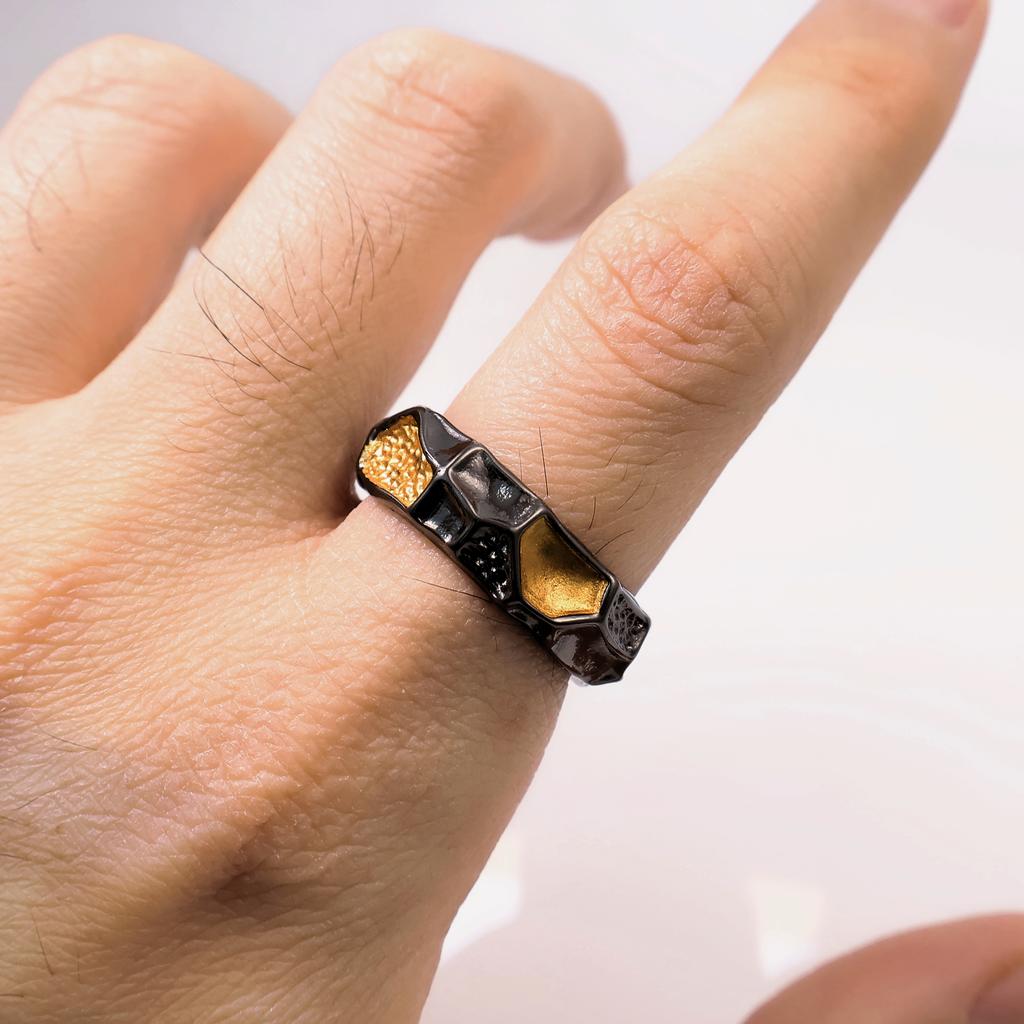 Retro “The Midas Touch" Adjustable Open Ring For Men Gothic Punk Edgy Silver-plated Copper  Black&Gold Color Accessories