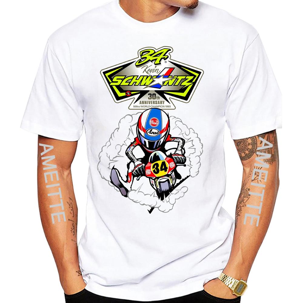 Kevin Schwantz 34 Leggenda delle Gare GP Anni '90 T-Shirt Estiva Uomo Manica Corta Sport d'Avventura Casual Top Bianco Uomo Motociclista Magliette