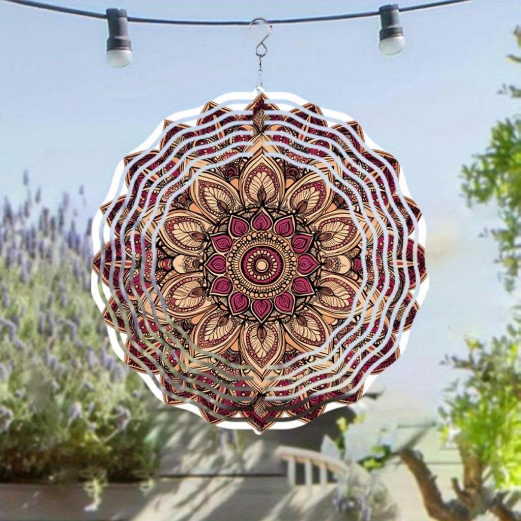 3D Mandala Flower Metal Wall Art Double Sided Laser Cut Intricate Pink Golden Design Indoor Outdoor Decorative Hanging Ornament Classic