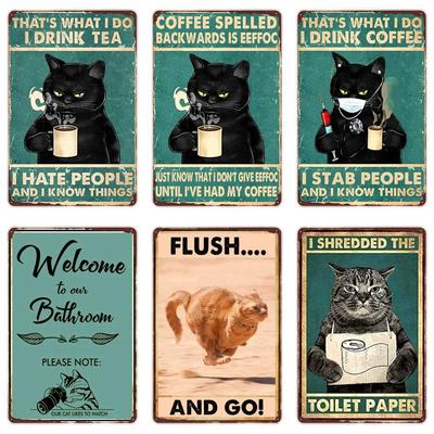 Placas de Lata Vintage Gato Preto, Pôster Divertido de Arte em Metal, Decoração de Parede, Casa, Bar, Pub, Café, Fazenda, Banheiro, Eu Odeio Todo Mundo