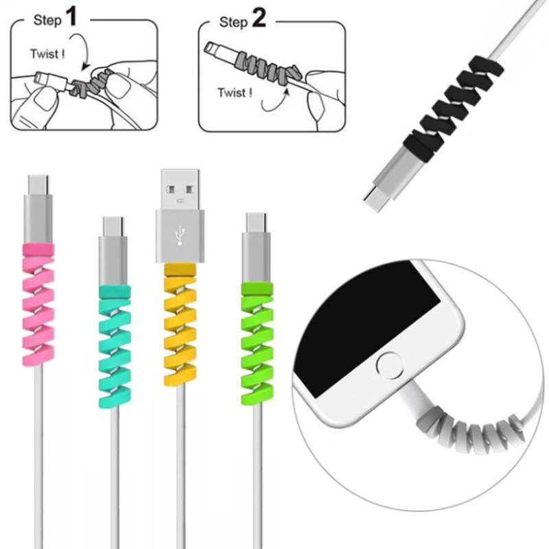 10pcs/set Spiral USB Data Charging Cable Earphone Line Cord Protector Silicone Case Cover Prevent The Phone Charging Cable From Breaking