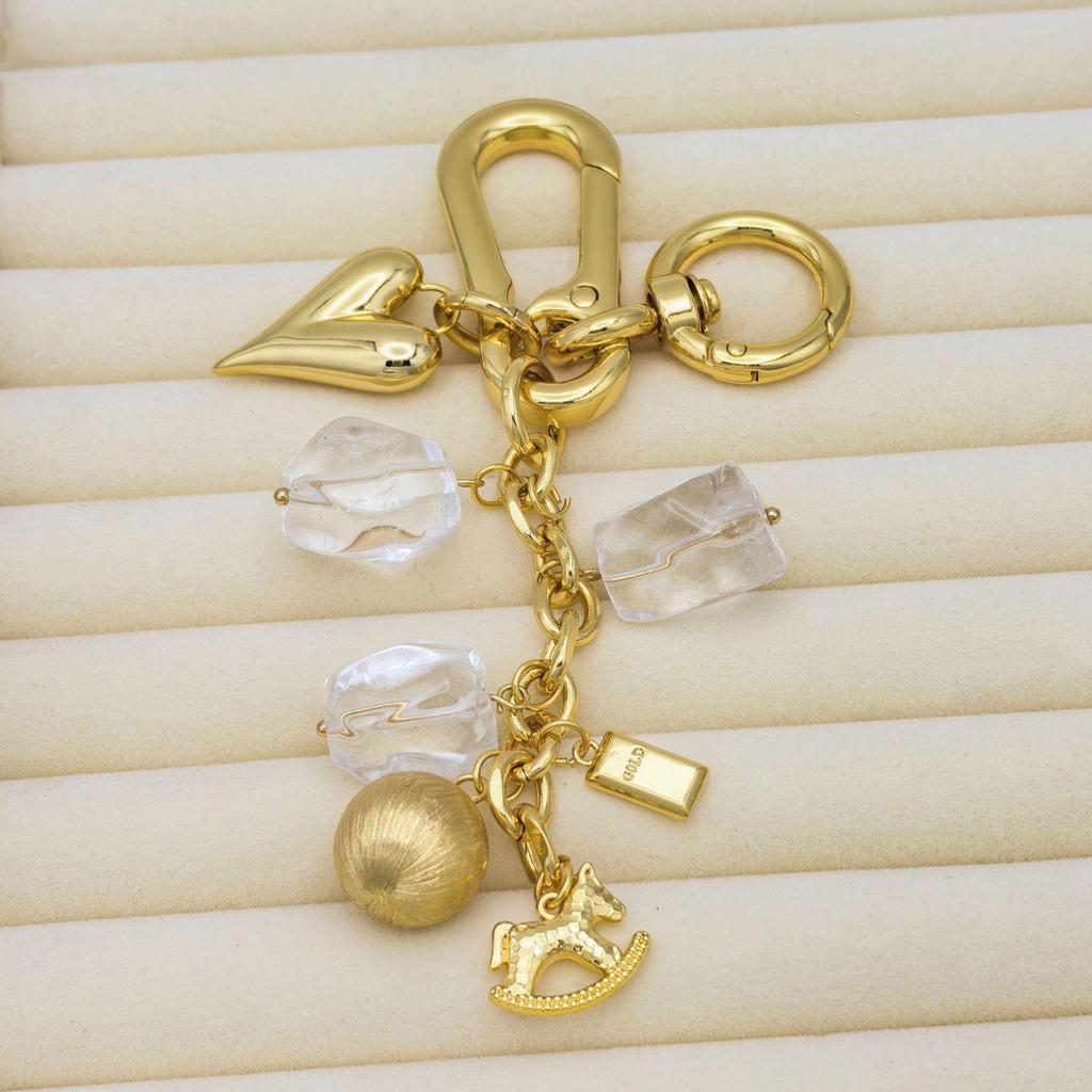 Gold-Plated Ladybug Charm Keychain - Creative, Rich Design with Pendant Ball