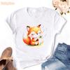 Watercolor Fox Wish Dandelion Animal Printed T Shirt Girls Kawaii Clothes Summer Fashion Tshirt Unisex Harajuku Shirt