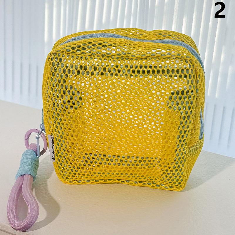Dopamin Farbe Ultra-Leicht Netz Kosmetiktasche Reißverschluss Quadratisch Geformt Waschbeutel Multifunktional Damen Lippenstift Schlüssel Münzbeutel Tasche
