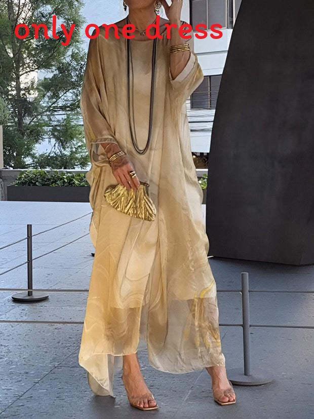 Elegant Summer Chiffon Print Dress With Abstract Pattern For Office Wear