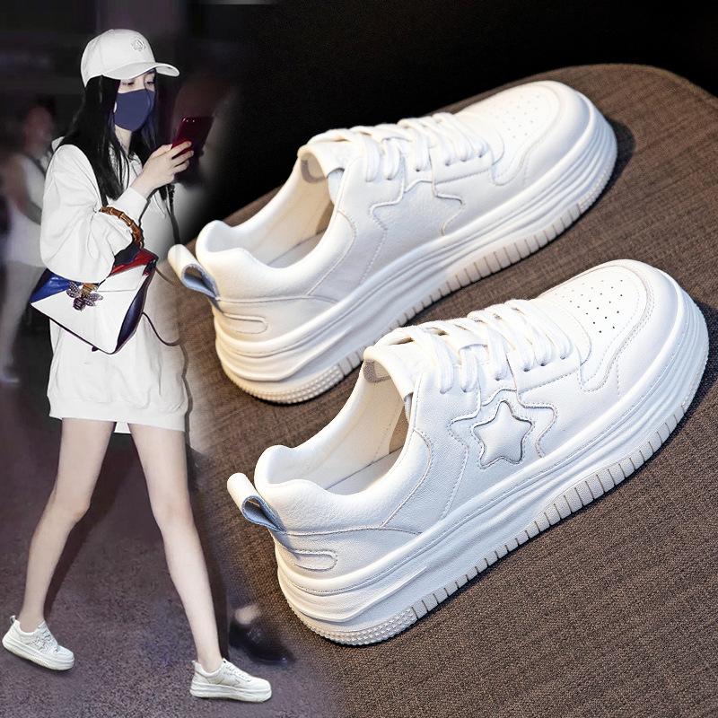 Star Small White Shoes Women's Leather  New Spring Lightweight Sports Casual Shoes Flat Bottom Student Fashion Korean Shoes