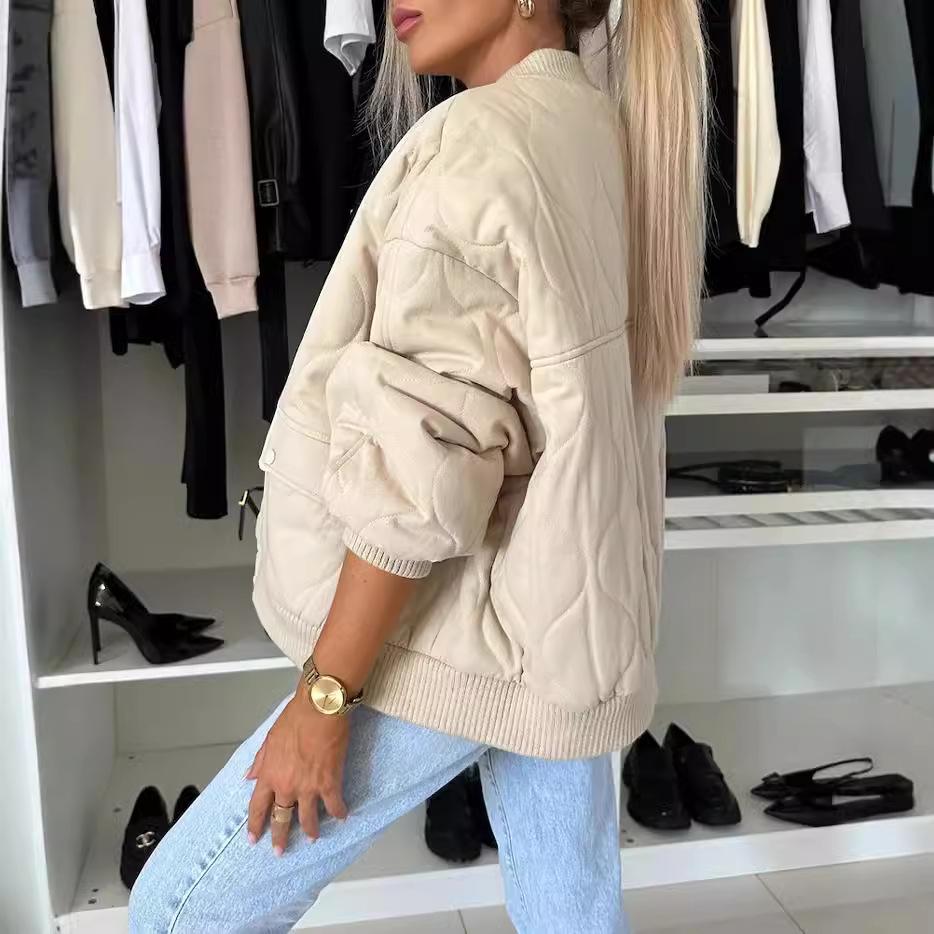 Geacă de baseball supradimensionată pentru femei cu nasturi argintii, îmbrăcăminte exterioară casual în stil varsity