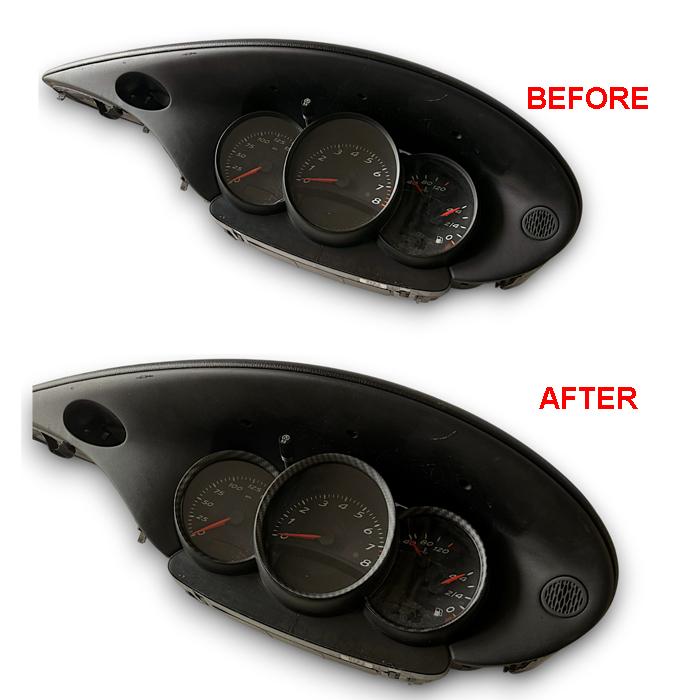 1 Set Matt Carbon Fiber Style Dashboard Dial Gauge Rings Bezel Trim for Porsche 986 Boxster