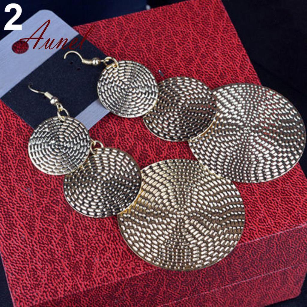Vogue Lady Elegant Multi-Layer Round Long Drop Dangle Hook Earrings Jewelry Gift