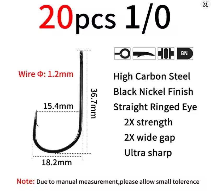 1/0 - 6/0 Short Shank Wide Mouth Aberdeen Hook 2X Strength & Gap Saltwater Fishing Hook Sabiki Rigs Big Streamer Fly Hook