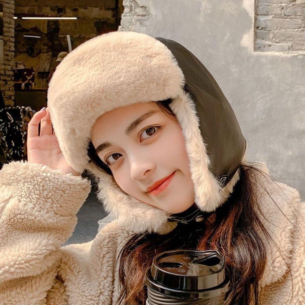 Windproof Warm Ski Hat Beanie Caps Plush Hat Soft Winter Pilot Hat Winter