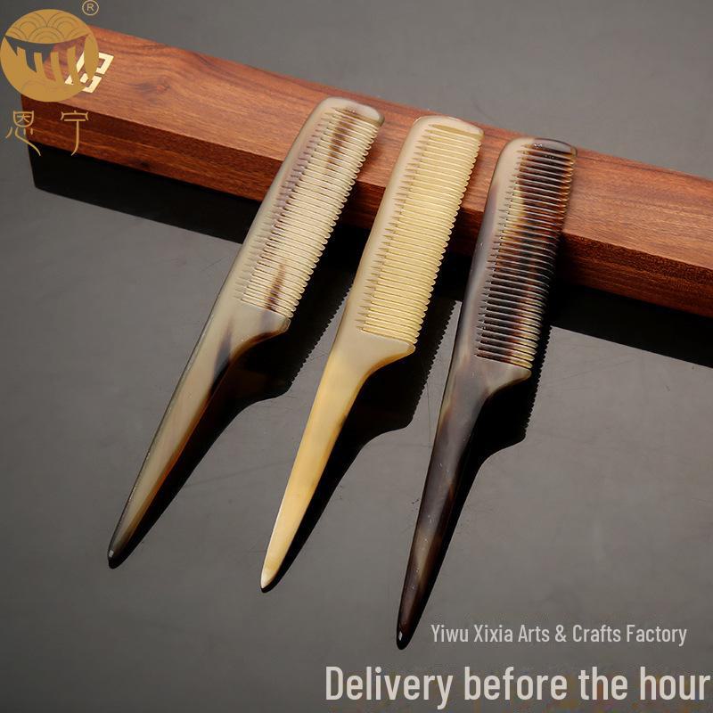 Authentic Horn Anti-Static Massage Comb - Unisex Straight Hair Care, Portable