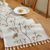 Nordic Embroidery Plant Table Runner Green Leaves Tassel Tea Table Mat Cotton Linen Table Runner Home Decor Dining Tablecloth
