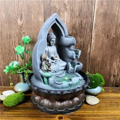 Wasserfall-Brunnen mit Luftbefeuchter für den Innenbereich, Tisch-Entspannungsbrunnen fürs Büro, mit LED-Licht, glückliche Feng-Shui-Buddha-Statue