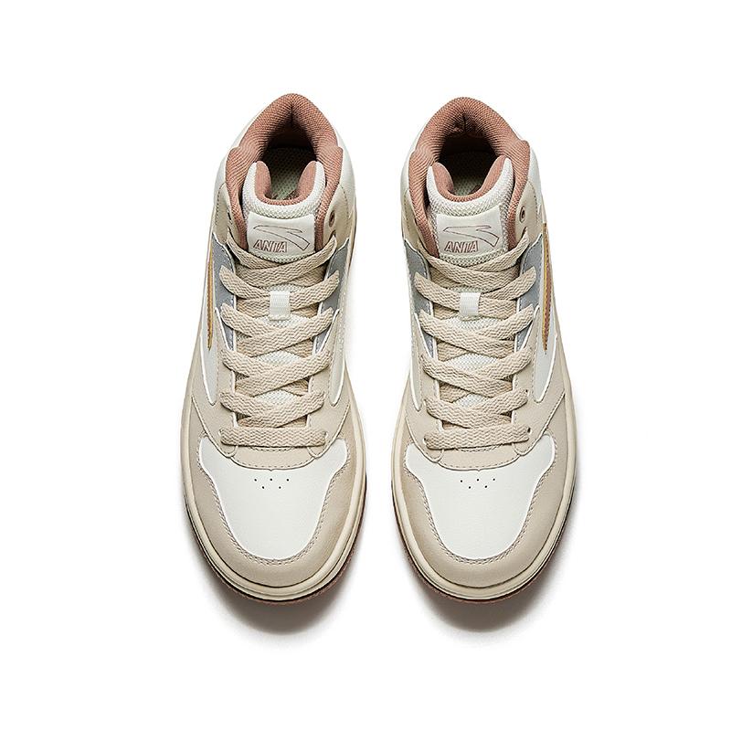 Anta Comfortable Fashion Slip Resistant Durable Mid Top Sneakers Women Sneakers White Beige Brown 922448083-2