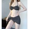 Korean Black and White Striped Bikini Tube Top Three-point Small Breasts Sweet and Cute Beach Vacation Bikini Hot Spring